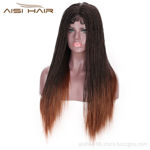 Aisi Hair Twist Braided Lace Front Long Wigs Synthetic Ombre Brown Lace Front Long Braided Wigs For Black Women